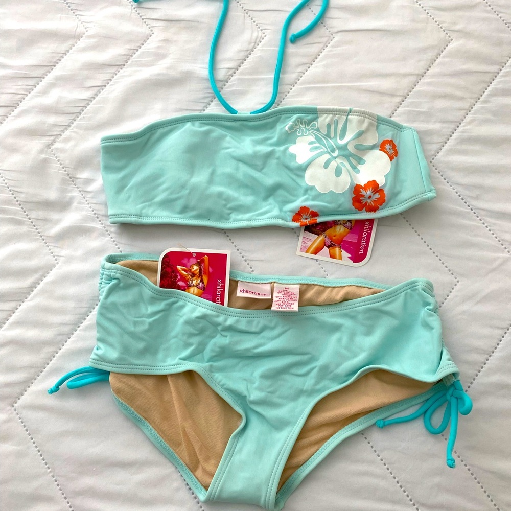 NWT 2 pc swim bandeau top with full coverage bottoms